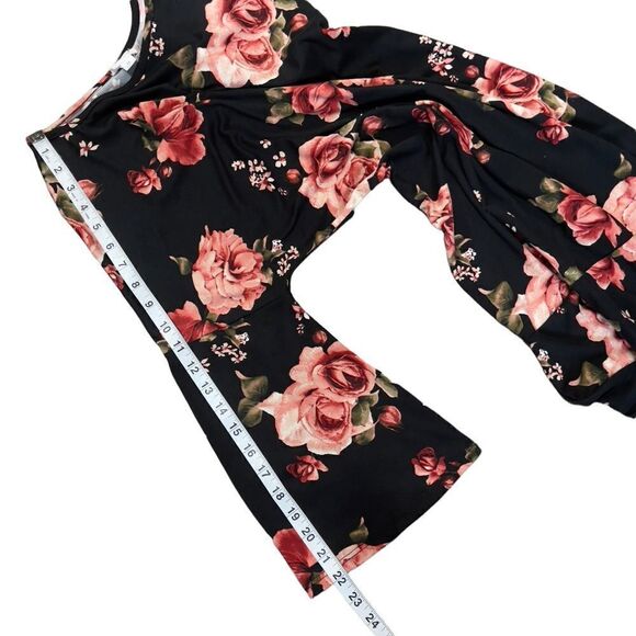 Emberly Black Floral Bell Sleeve Shift Dress Size M - Picture 10 of 12